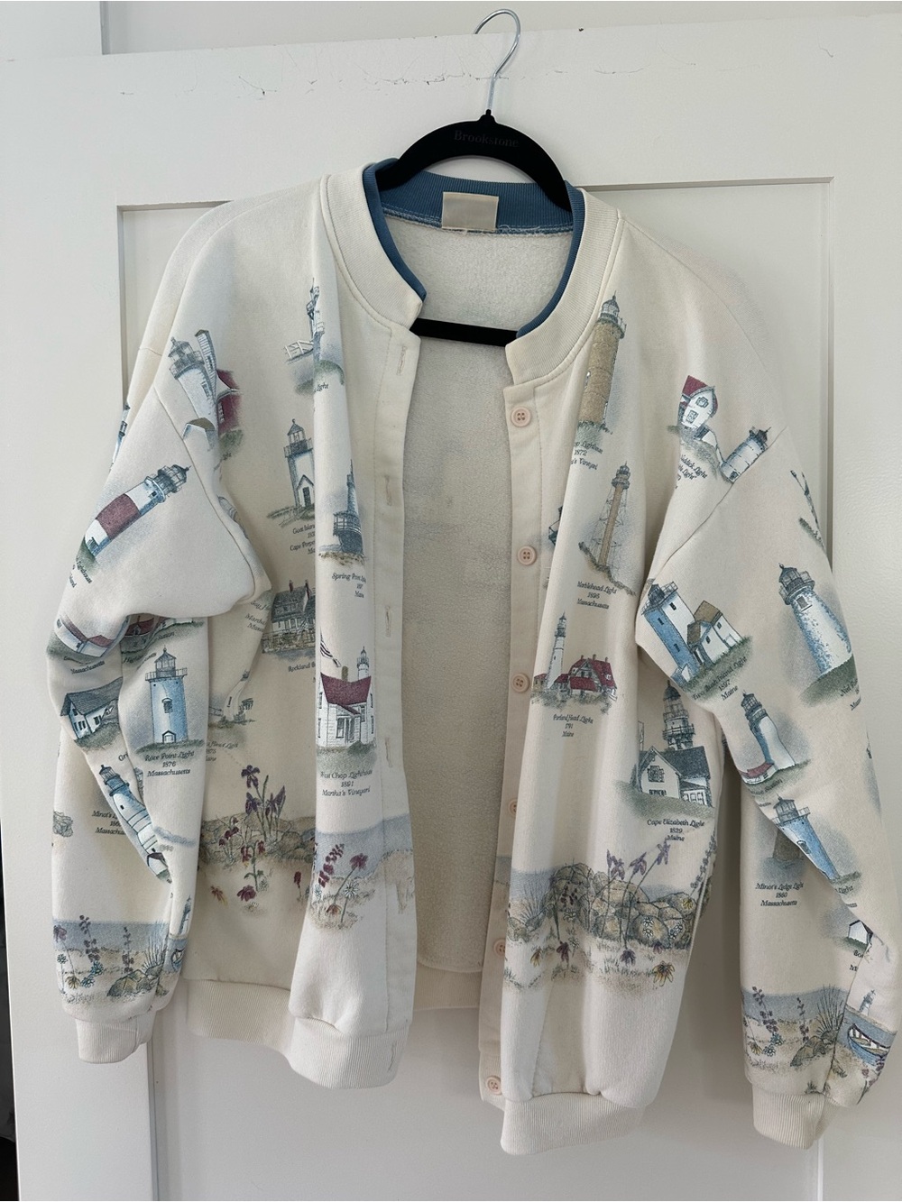 Vintage Cream Cardigan with Nautical Lighthouse Print - Picture 2 of 3